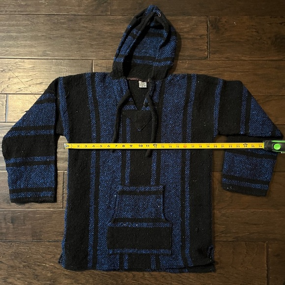 Mexican Sarape Hoodie Authentic Soft Warm Black Blue Vintage VNT - Picture 3 of 4